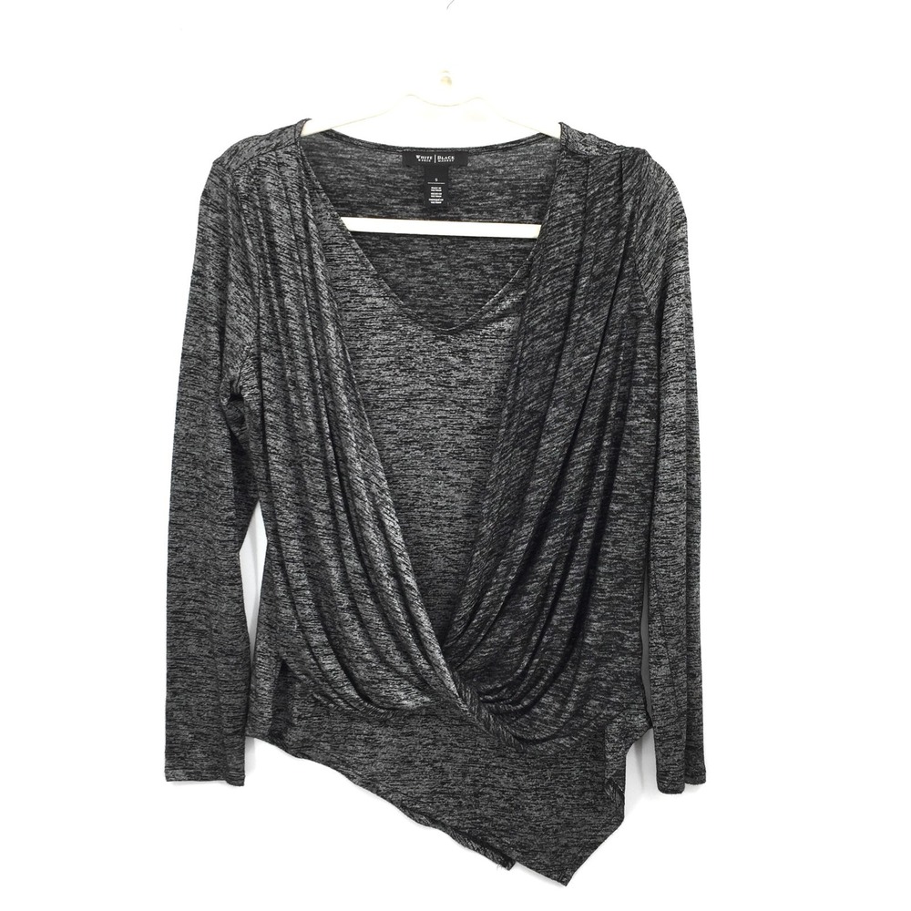 White House Black Market WHBM Silver cowl neck Long Sleeve Top asymmetrical S